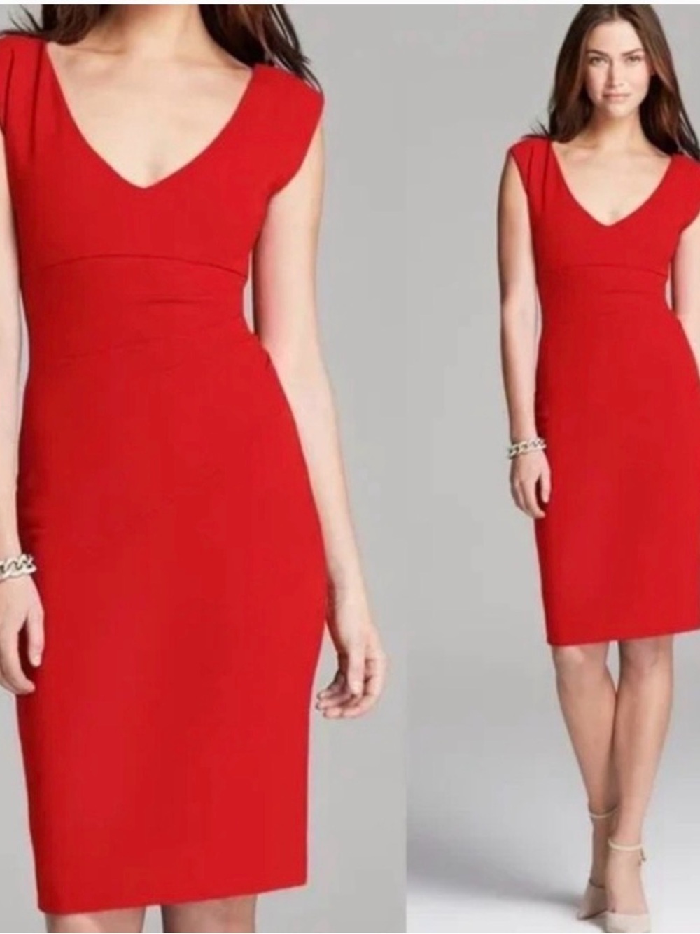 DVF Bevin Ceramic Ruched Sheath Dress in Poppy Red Sz 2